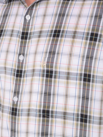 Beige 100% Cotton Checked Shirt-Men Shirts-Crimsoune Club