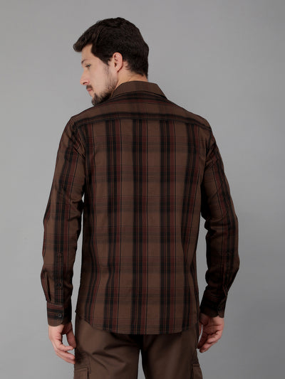 Brown 100% Cotton Checked Shirt-Men Shirts-Crimsoune Club
