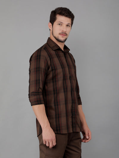 Brown 100% Cotton Checked Shirt-Men Shirts-Crimsoune Club