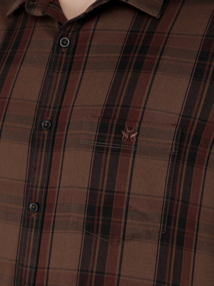 Brown 100% Cotton Checked Shirt-Men Shirts-Crimsoune Club