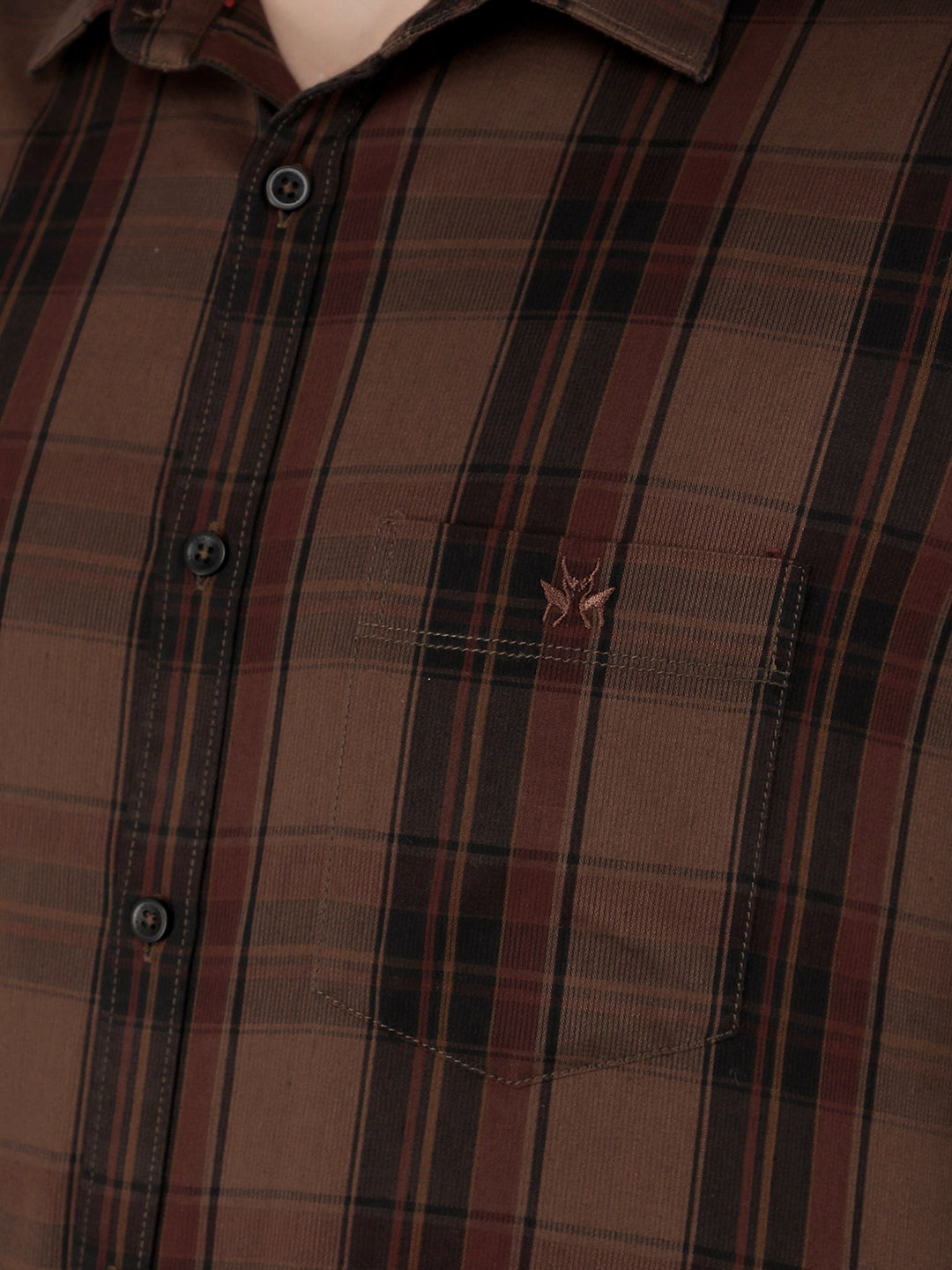 Brown 100% Cotton Checked Shirt-Men Shirts-Crimsoune Club