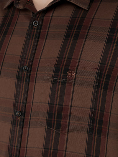 Brown 100% Cotton Checked Shirt-Men Shirts-Crimsoune Club