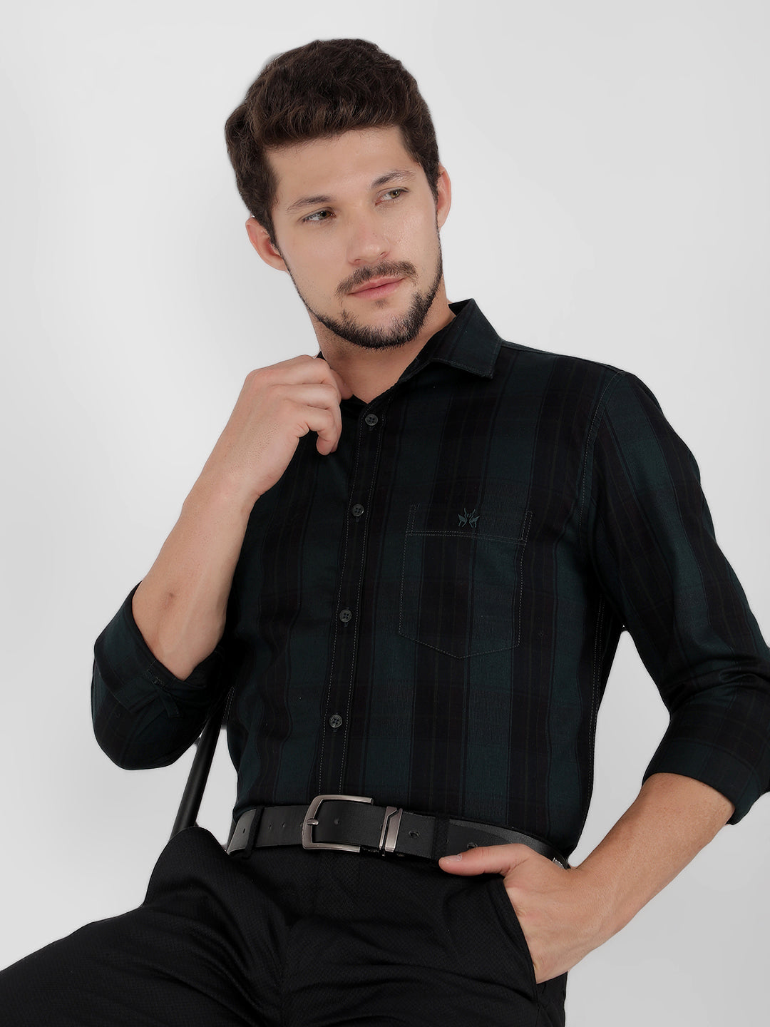 Green 100% Cotton Checked Shirt-Men Shirts-Crimsoune Club