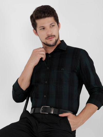 Green 100% Cotton Checked Shirt-Men Shirts-Crimsoune Club