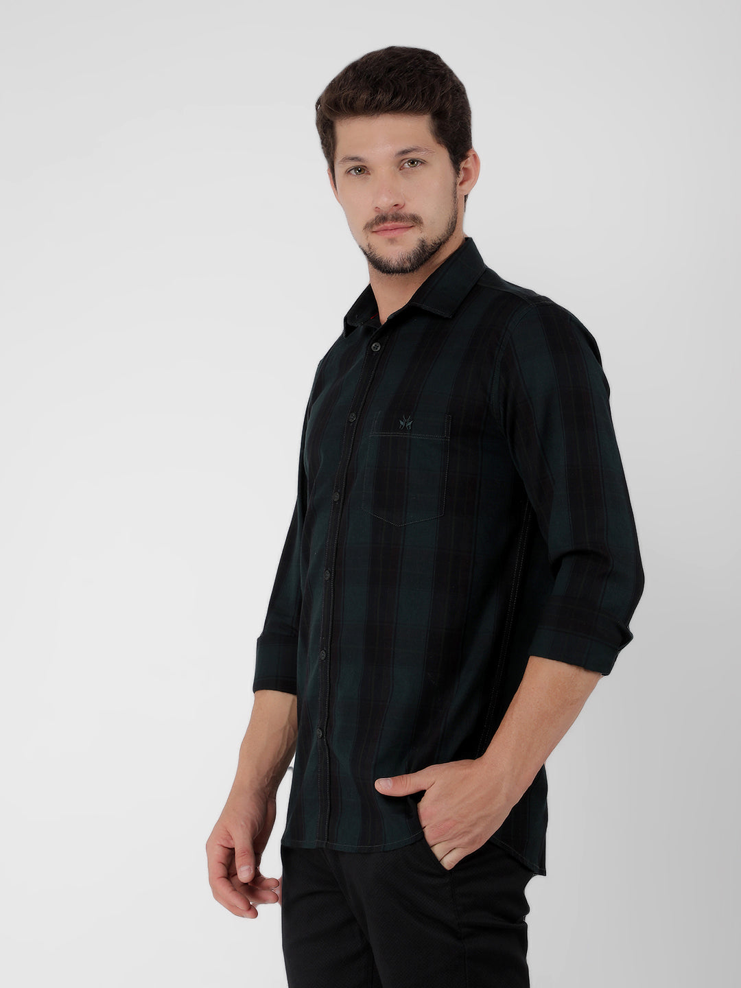 Green 100% Cotton Checked Shirt-Men Shirts-Crimsoune Club