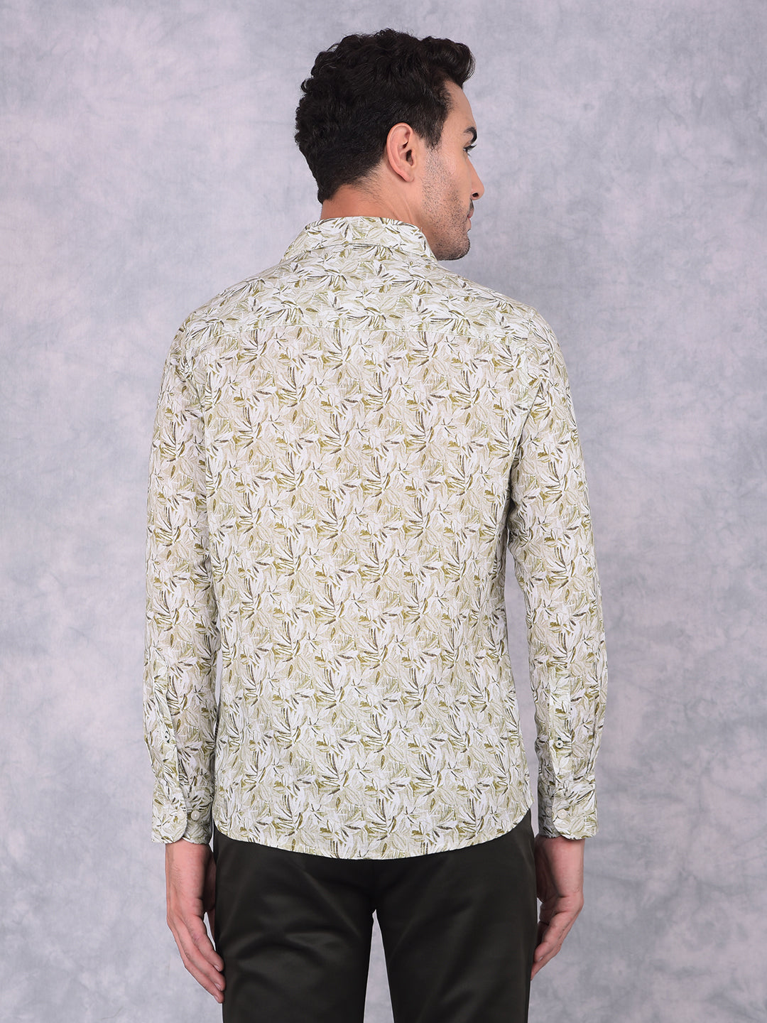 Olive Floral Print Linen Shirt-Men Shirts-Crimsoune Club