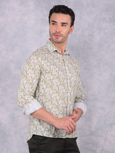 Olive Floral Print Linen Shirt-Men Shirts-Crimsoune Club