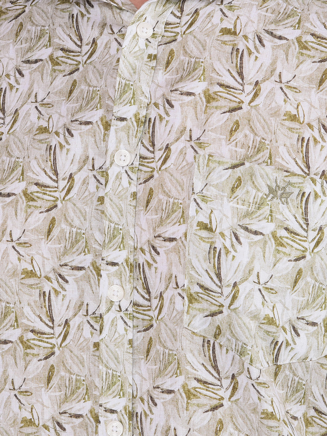 Olive Floral Print Linen Shirt-Men Shirts-Crimsoune Club