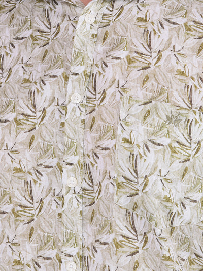 Olive Floral Print Linen Shirt-Men Shirts-Crimsoune Club