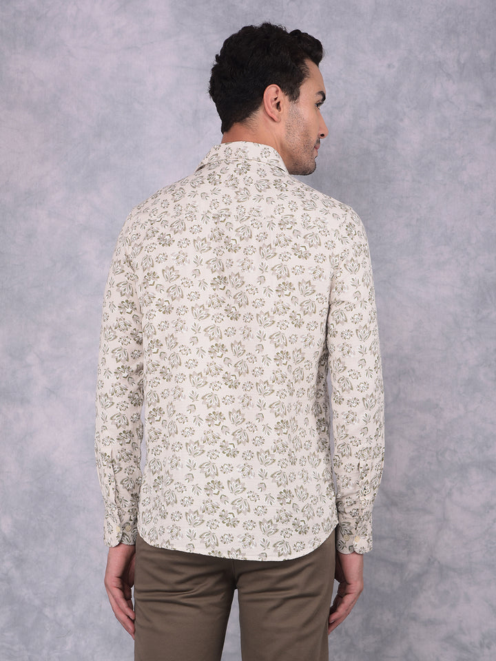 Olive Floral Print 100% Cotton Shirt-Men Shirts-Crimsoune Club