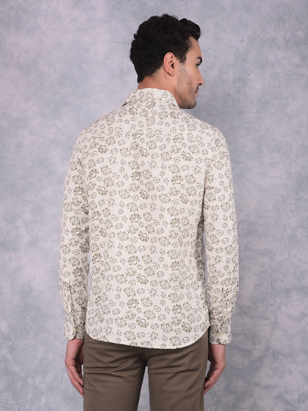 Olive Floral Print 100% Cotton Shirt-Men Shirts-Crimsoune Club