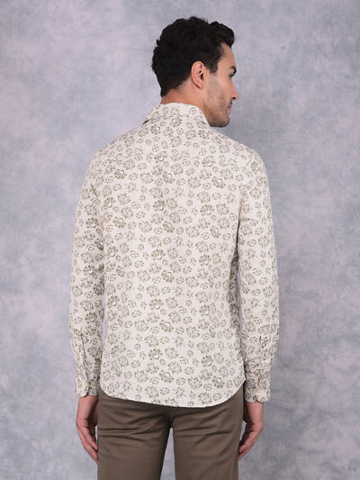 Olive Floral Print 100% Cotton Shirt-Men Shirts-Crimsoune Club