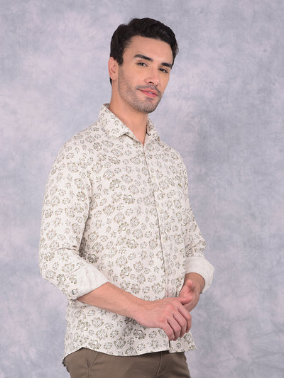 Olive Floral Print 100% Cotton Shirt-Men Shirts-Crimsoune Club