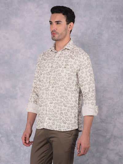 Olive Floral Print 100% Cotton Shirt-Men Shirts-Crimsoune Club