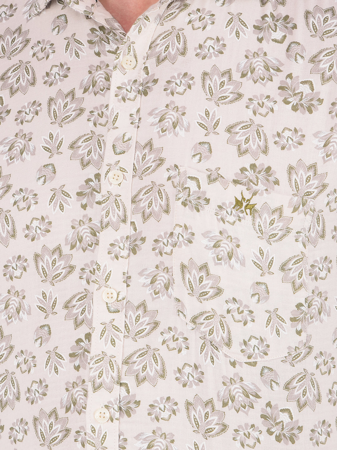 Olive Floral Print 100% Cotton Shirt-Men Shirts-Crimsoune Club