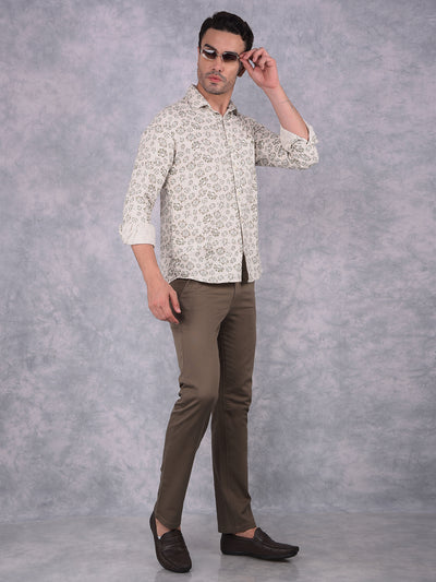 Olive Floral Print 100% Cotton Shirt-Men Shirts-Crimsoune Club