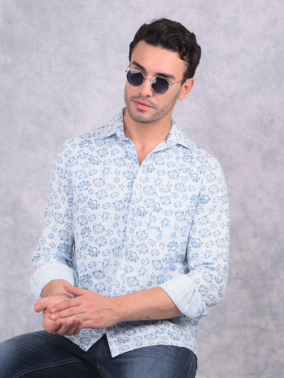 Blue Floral Print 100% Cotton Shirt-Men Shirts-Crimsoune Club