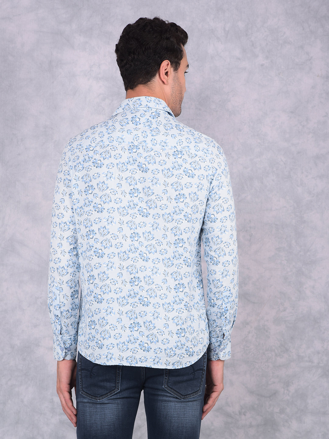 Blue Floral Print 100% Cotton Shirt-Men Shirts-Crimsoune Club