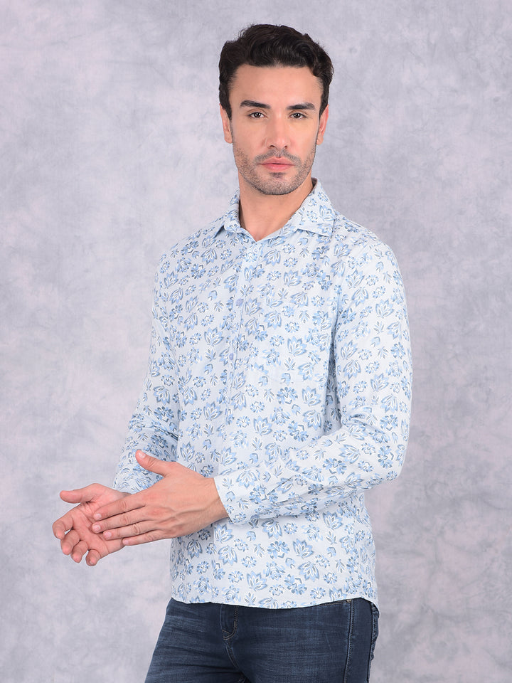 Blue Floral Print 100% Cotton Shirt-Men Shirts-Crimsoune Club