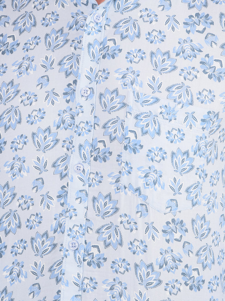 Blue Floral Print 100% Cotton Shirt-Men Shirts-Crimsoune Club