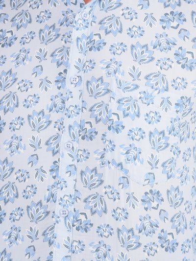 Blue Floral Print 100% Cotton Shirt-Men Shirts-Crimsoune Club