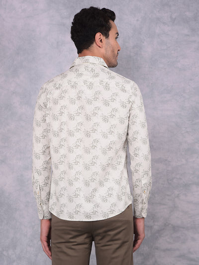 White Floral Print 100% Cotton Shirt-Men Shirts-Crimsoune Club
