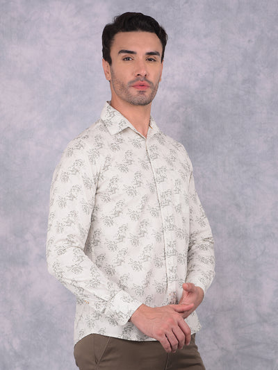 White Floral Print 100% Cotton Shirt-Men Shirts-Crimsoune Club