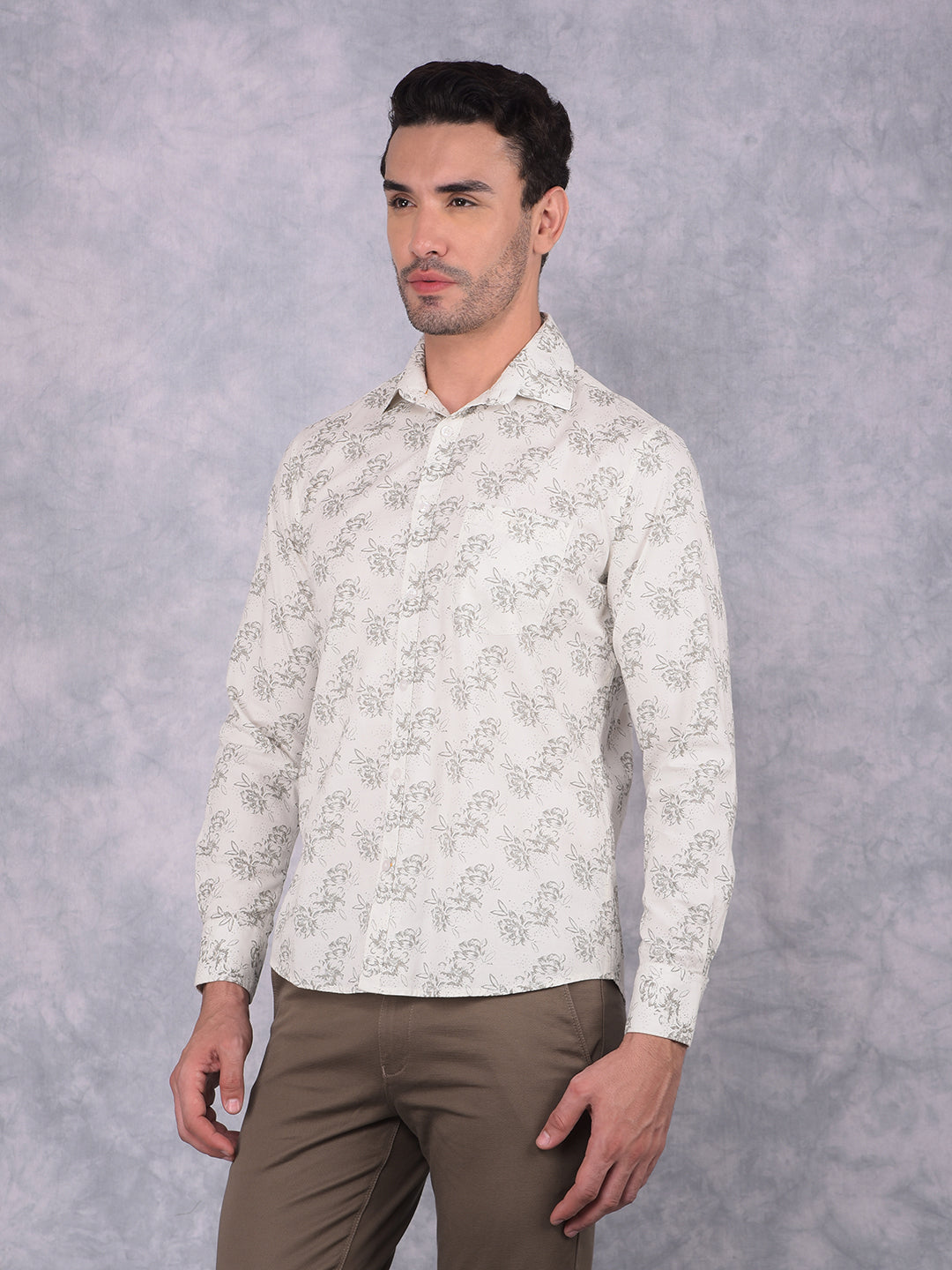 White Floral Print 100% Cotton Shirt-Men Shirts-Crimsoune Club