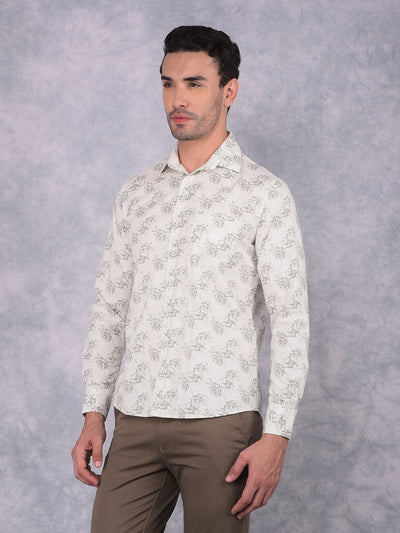 White Floral Print 100% Cotton Shirt-Men Shirts-Crimsoune Club