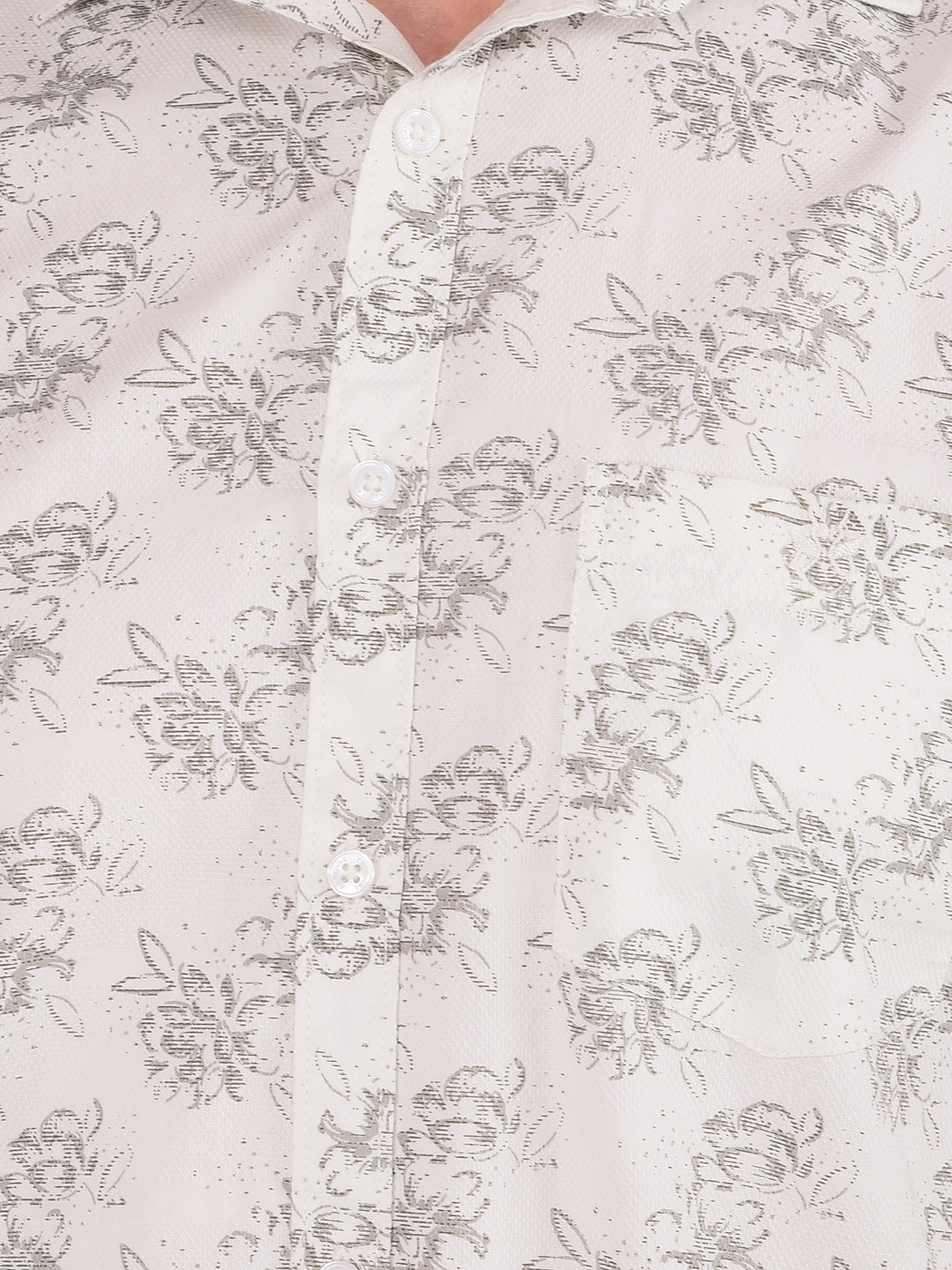 White Floral Print 100% Cotton Shirt-Men Shirts-Crimsoune Club