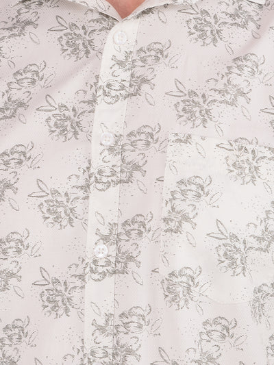 White Floral Print 100% Cotton Shirt-Men Shirts-Crimsoune Club