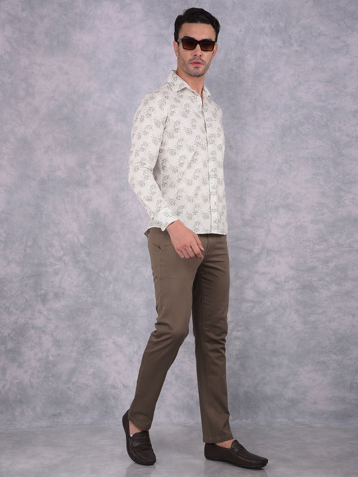 White Floral Print 100% Cotton Shirt-Men Shirts-Crimsoune Club