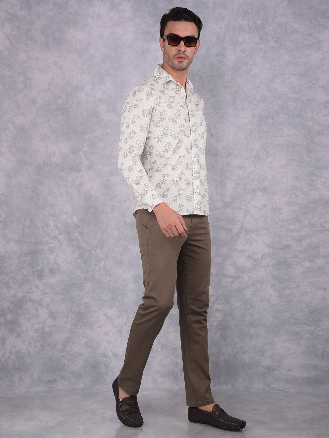 White Floral Print 100% Cotton Shirt-Men Shirts-Crimsoune Club