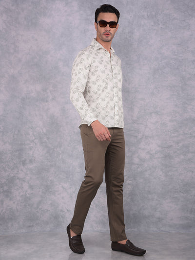 White Floral Print 100% Cotton Shirt-Men Shirts-Crimsoune Club
