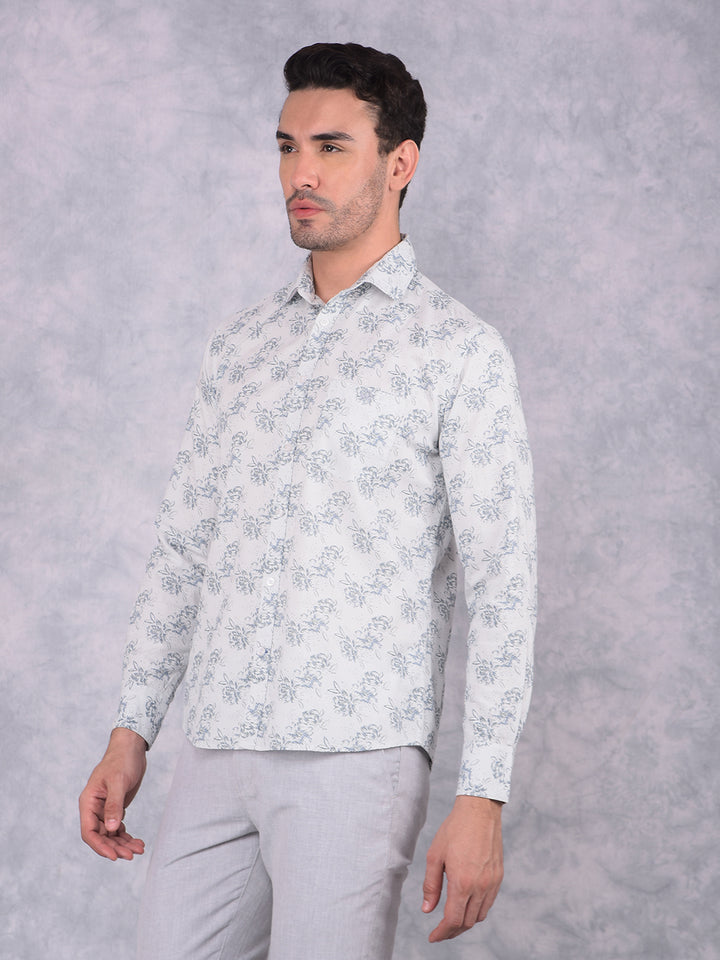 Blue Floral Print 100% Cotton Shirt-Men Shirts-Crimsoune Club