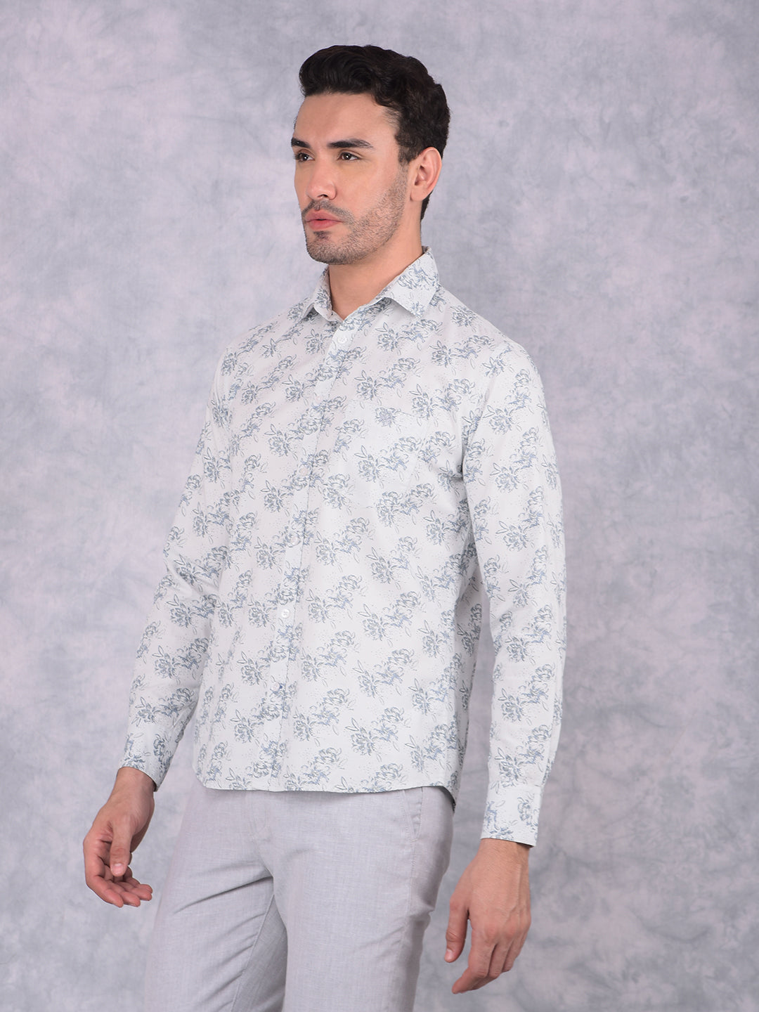Blue Floral Print 100% Cotton Shirt-Men Shirts-Crimsoune Club