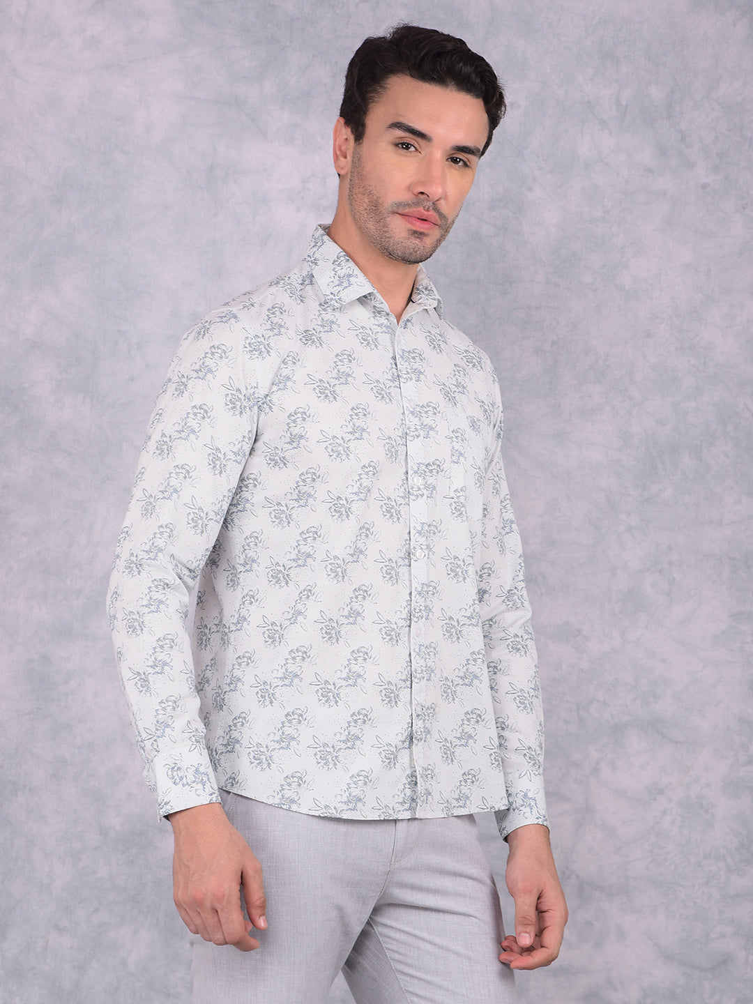 Blue Floral Print 100% Cotton Shirt-Men Shirts-Crimsoune Club
