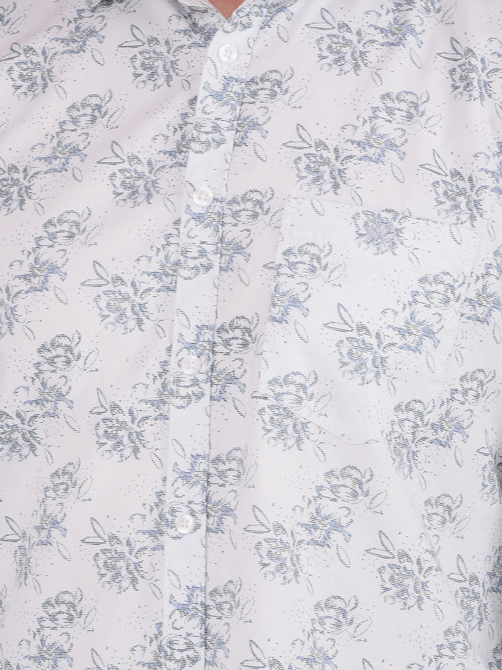 Blue Floral Print 100% Cotton Shirt-Men Shirts-Crimsoune Club