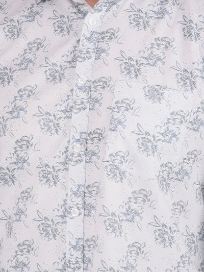 Blue Floral Print 100% Cotton Shirt-Men Shirts-Crimsoune Club