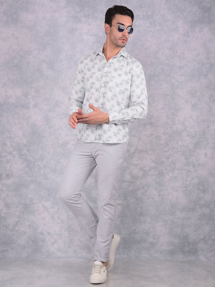 Blue Floral Print 100% Cotton Shirt-Men Shirts-Crimsoune Club