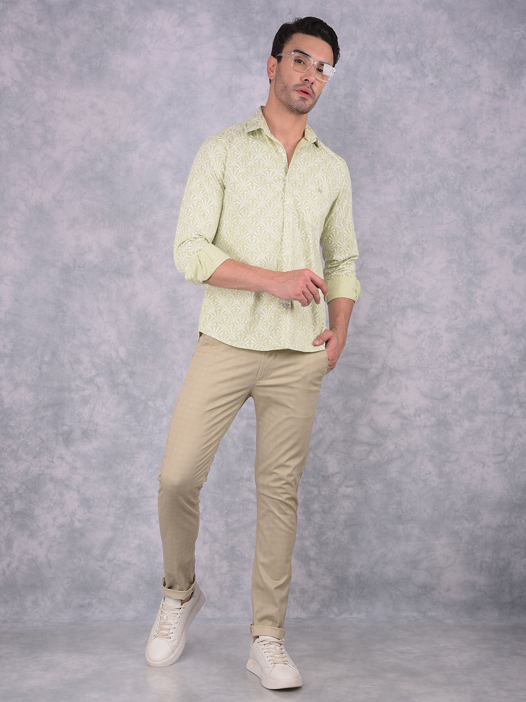 Green Floral Print 100% Cotton Shirt-Men Shirts-Crimsoune Club