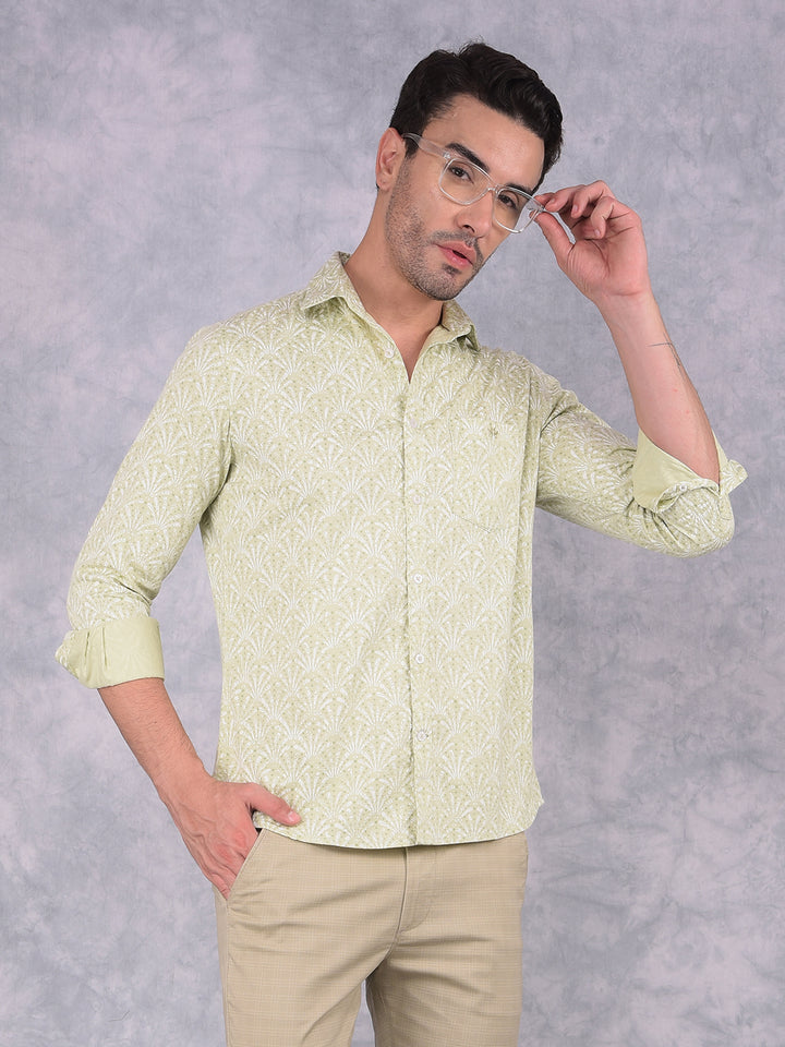 Green Floral Print 100% Cotton Shirt-Men Shirts-Crimsoune Club