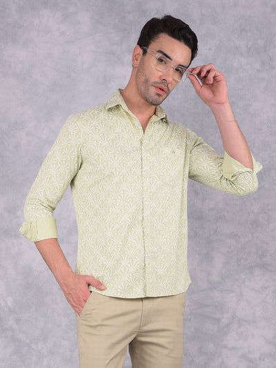 Green Floral Print 100% Cotton Shirt-Men Shirts-Crimsoune Club