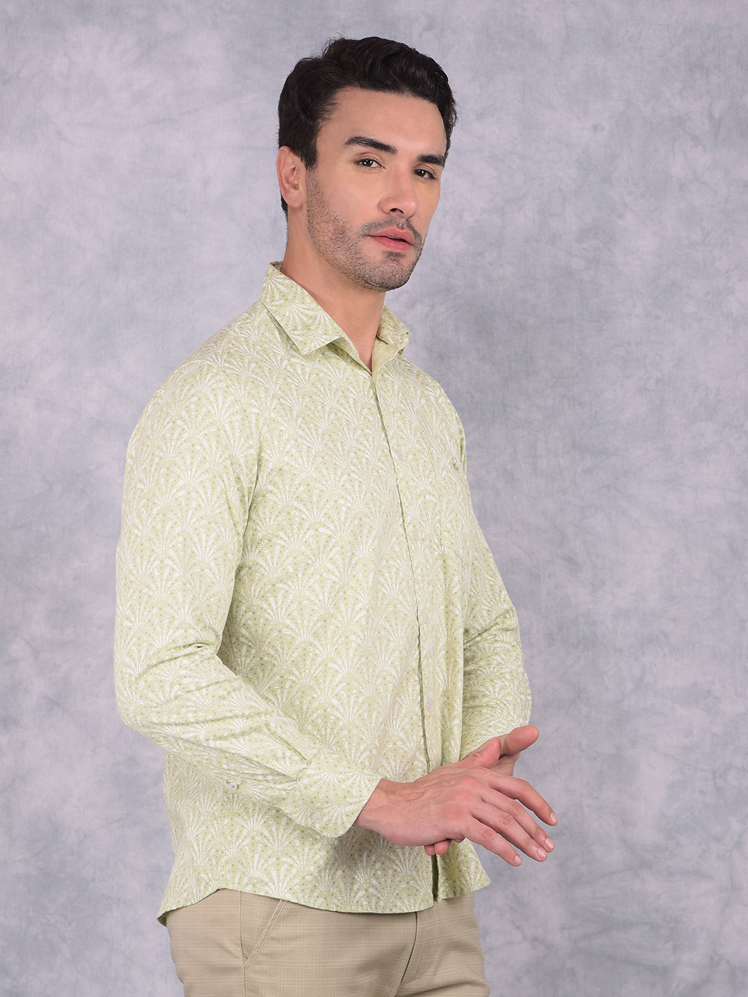 Green Floral Print 100% Cotton Shirt-Men Shirts-Crimsoune Club