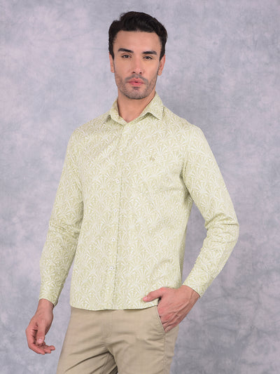 Green Floral Print 100% Cotton Shirt-Men Shirts-Crimsoune Club