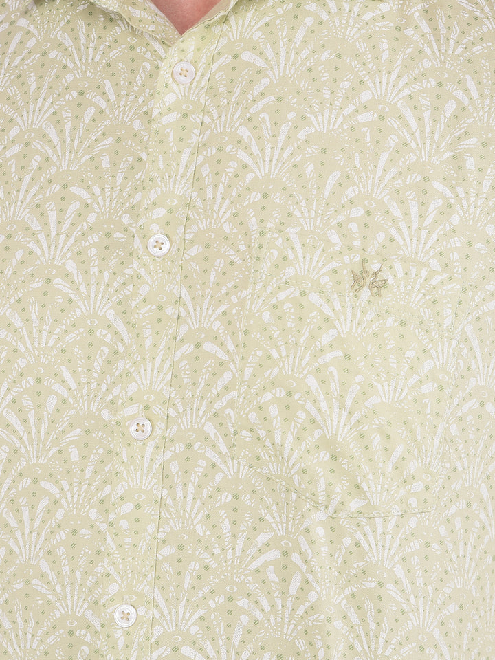 Green Floral Print 100% Cotton Shirt-Men Shirts-Crimsoune Club
