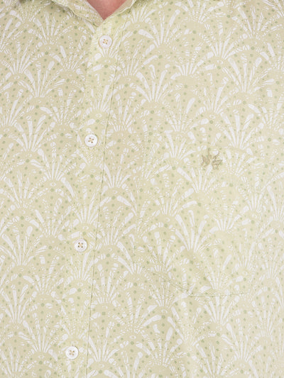 Green Floral Print 100% Cotton Shirt-Men Shirts-Crimsoune Club