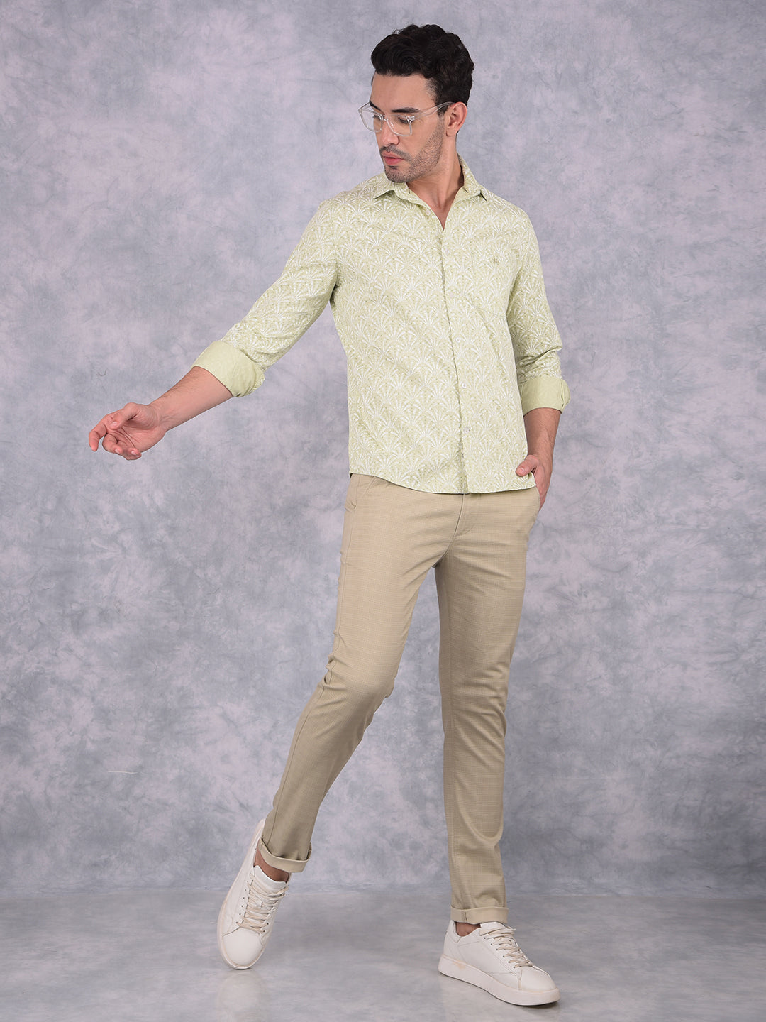 Green Floral Print 100% Cotton Shirt-Men Shirts-Crimsoune Club