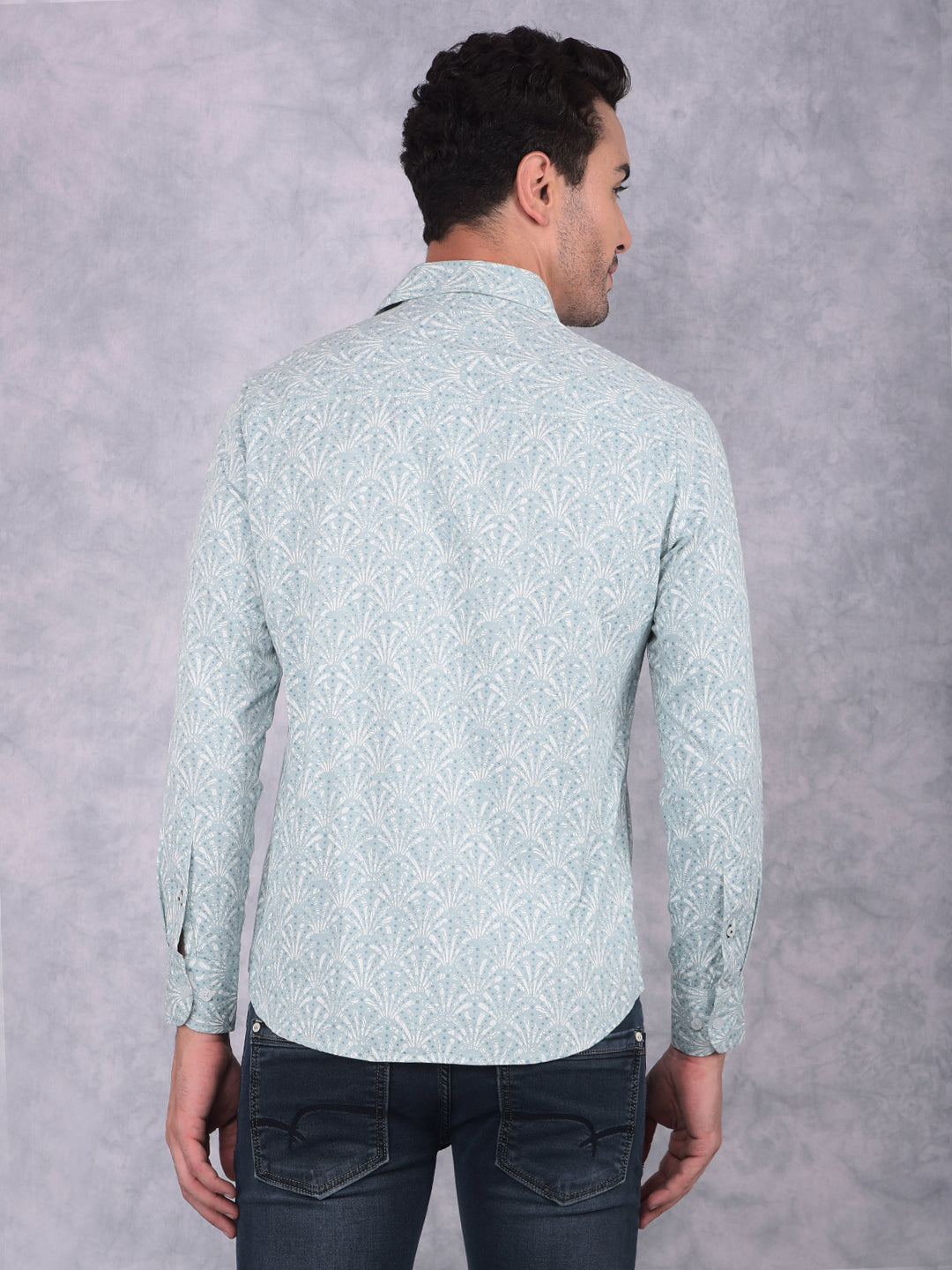 Blue Floral Print 100% Cotton Shirt-Men Shirts-Crimsoune Club