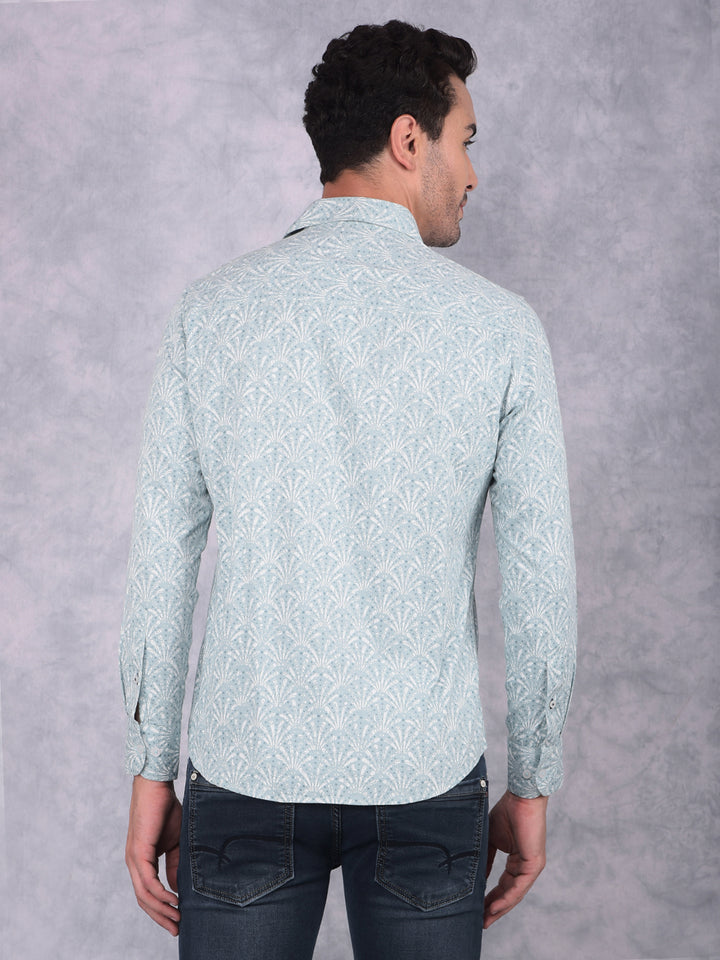 Blue Floral Print 100% Cotton Shirt-Men Shirts-Crimsoune Club